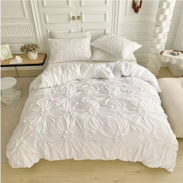 3D Pinch Pleated Duvet Cover Set – King Size 220x240 Solid Twist Flower Design - Image 7