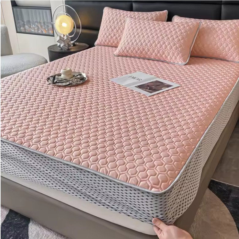 Thickened Natural Latex Cooling Mat – Breathable Ice Silk Summer Bed Sheet Set with Pillowcases - Image 7