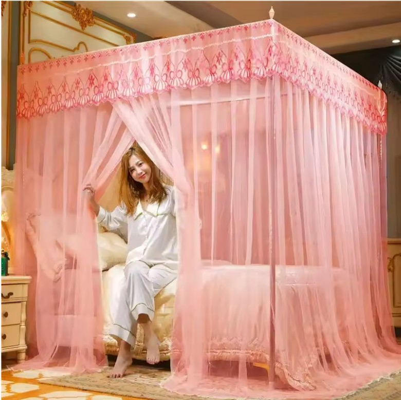 Romantic Embroidered Lace Mosquito Net – Square Canopy Bed Curtain for Queen/Double Bed (Bracket Not Included) - Image 3