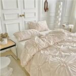 3D Pinch Pleated Duvet Cover Set – King Size 220x240 Solid Twist Flower Design - Image 2