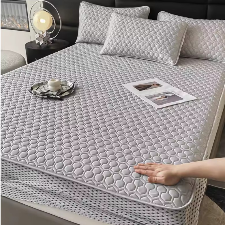 Thickened Natural Latex Cooling Mat – Breathable Ice Silk Summer Bed Sheet Set with Pillowcases - Image 4
