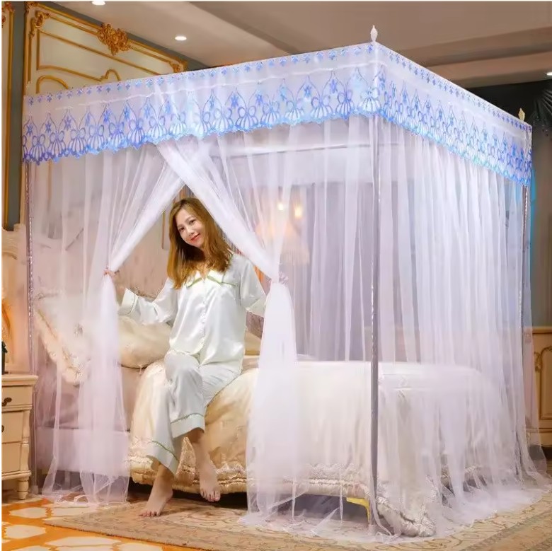 Romantic Embroidered Lace Mosquito Net – Square Canopy Bed Curtain for Queen/Double Bed (Bracket Not Included) - Image 2