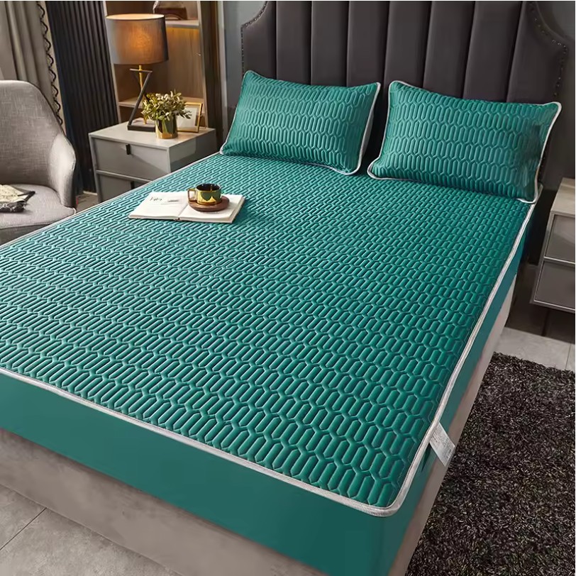 Natural Latex Summer Cooling Mat – Thick Ice Silk Mattress Cover with Pillowcase - Image 3