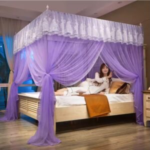 Luxury Lace Square Mosquito Net – Princess Canopy Bed Tent with Stainless Steel Frame for Double & Queen Beds