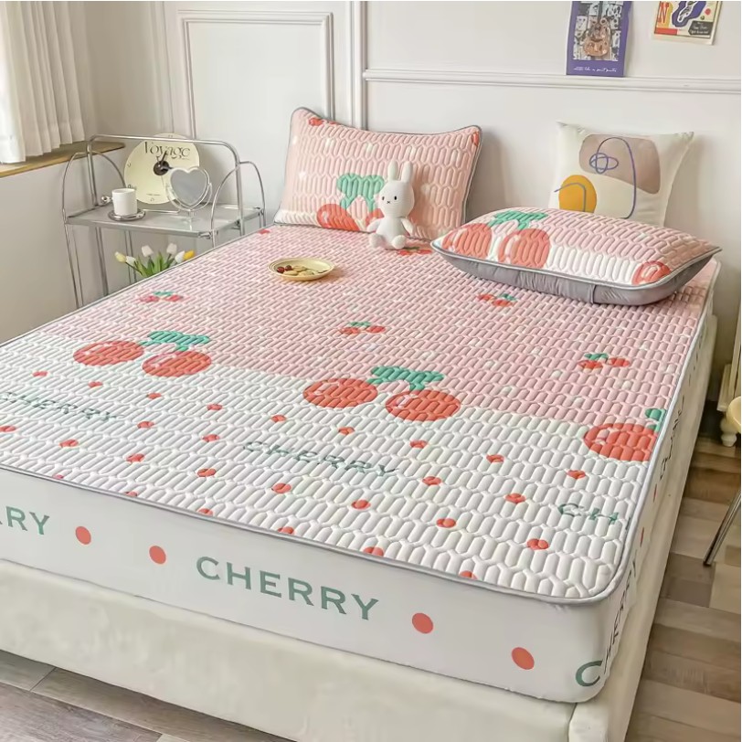 Natural Latex Summer Cooling Mat – Thick Ice Silk Mattress Cover with Pillowcase - Image 2